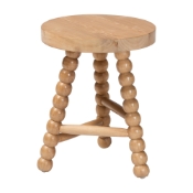 bali & pari David Acacia Wood Multipurpose Accent Stool - Turned Bobbin Decorative Side ottoman with Tripod Base, Natural Brown